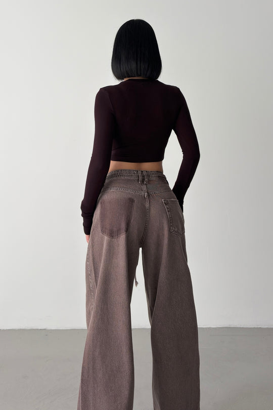 Routines Drawstring Detail Baggy Jeans - Brown 3939