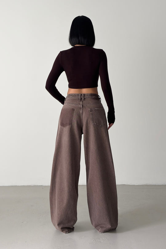 Routines Drawstring Detail Baggy Jeans - Brown 3939