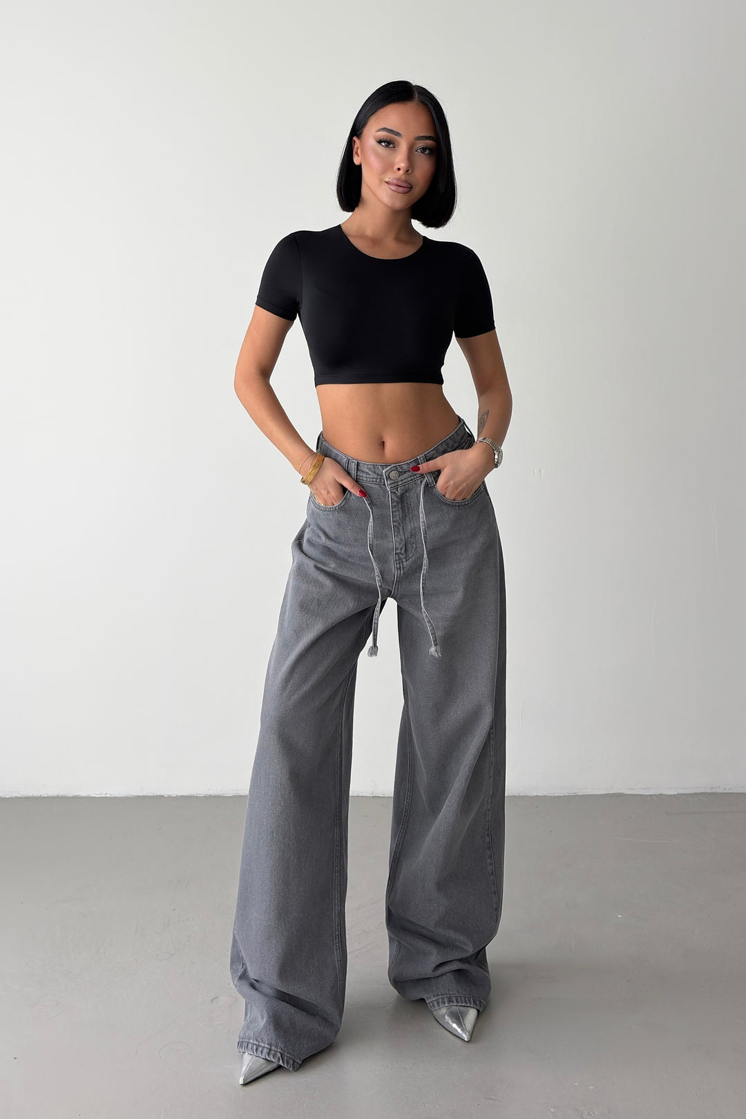 Routines Drawstring Detail Baggy Jeans - Grey 3937