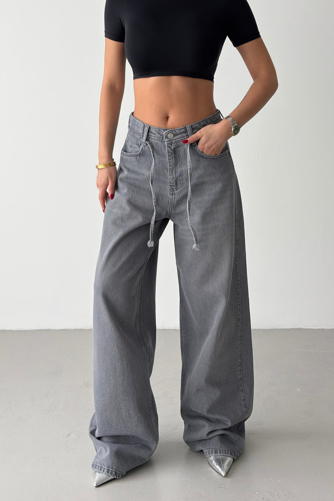 Routines Drawstring Detail Baggy Jeans - Grey 3937