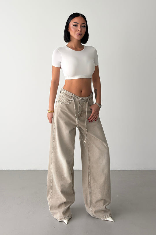 Routines Drawstring Detail Baggy Jeans - Stone 3940