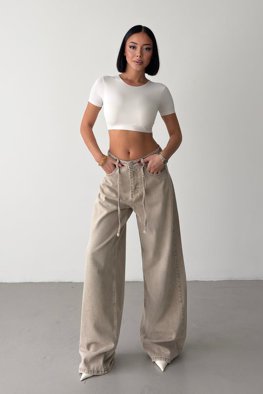Routines Drawstring Detail Baggy Jeans - Stone 3940