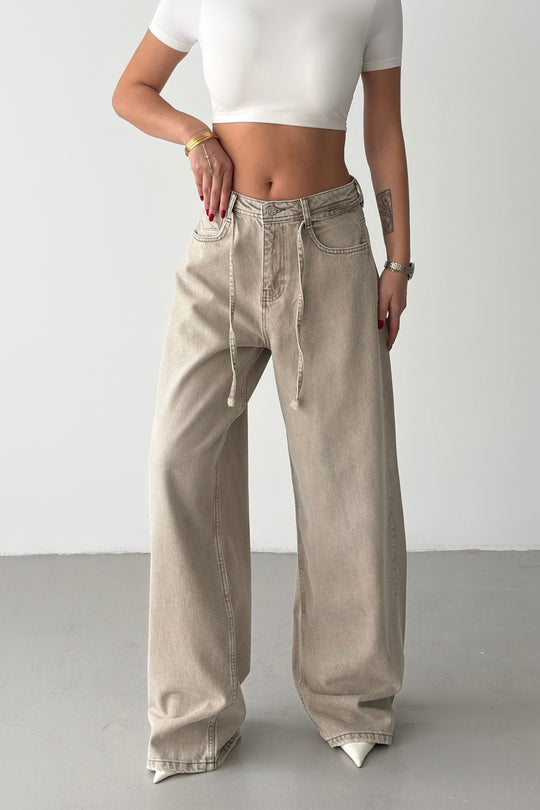 Routines Drawstring Detail Baggy Jeans - Stone 3940