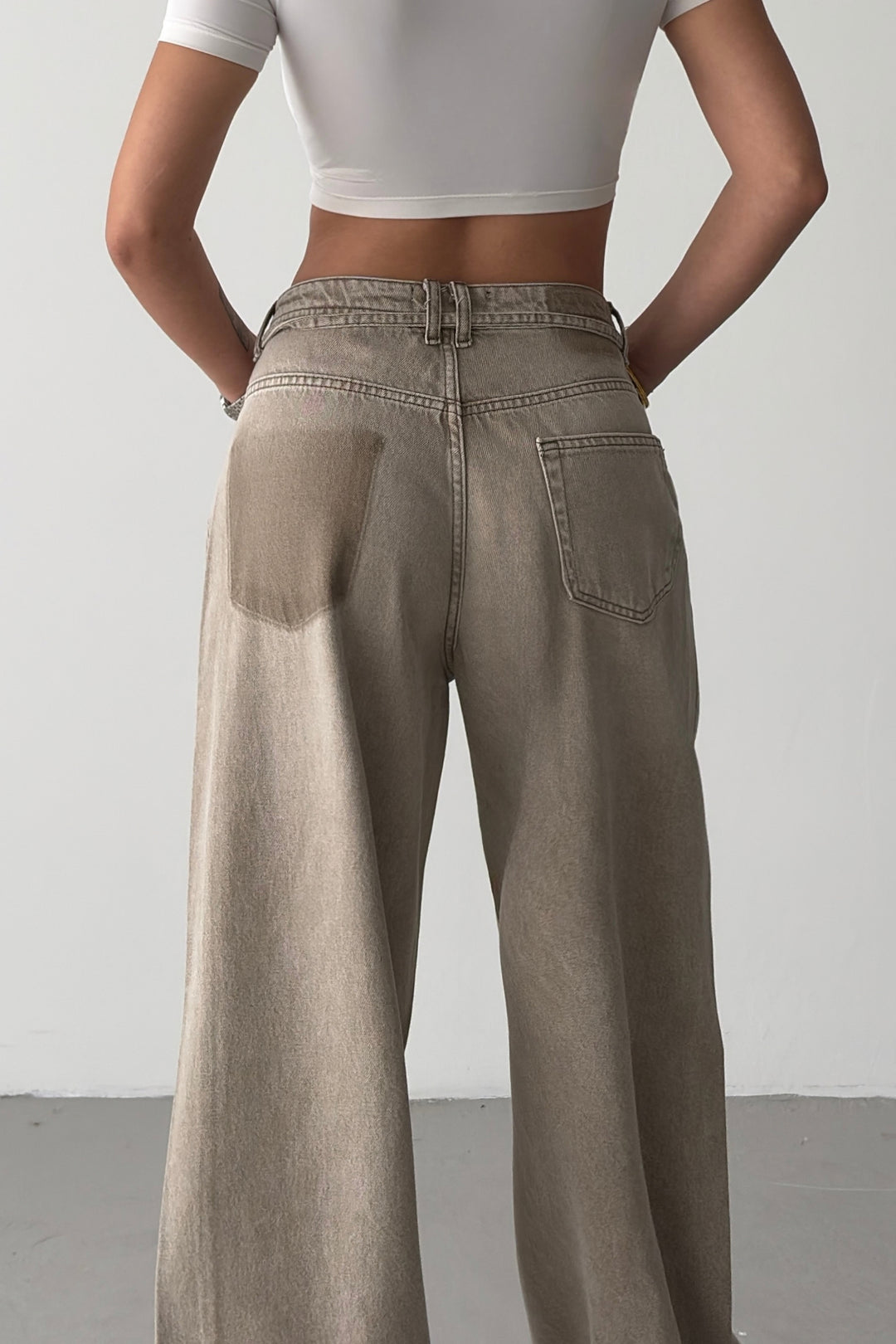 Routines Drawstring Detail Baggy Jeans - Stone 3940