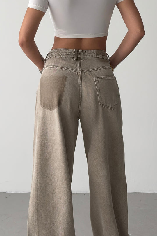 Routines Drawstring Detail Baggy Jeans - Stone 3940