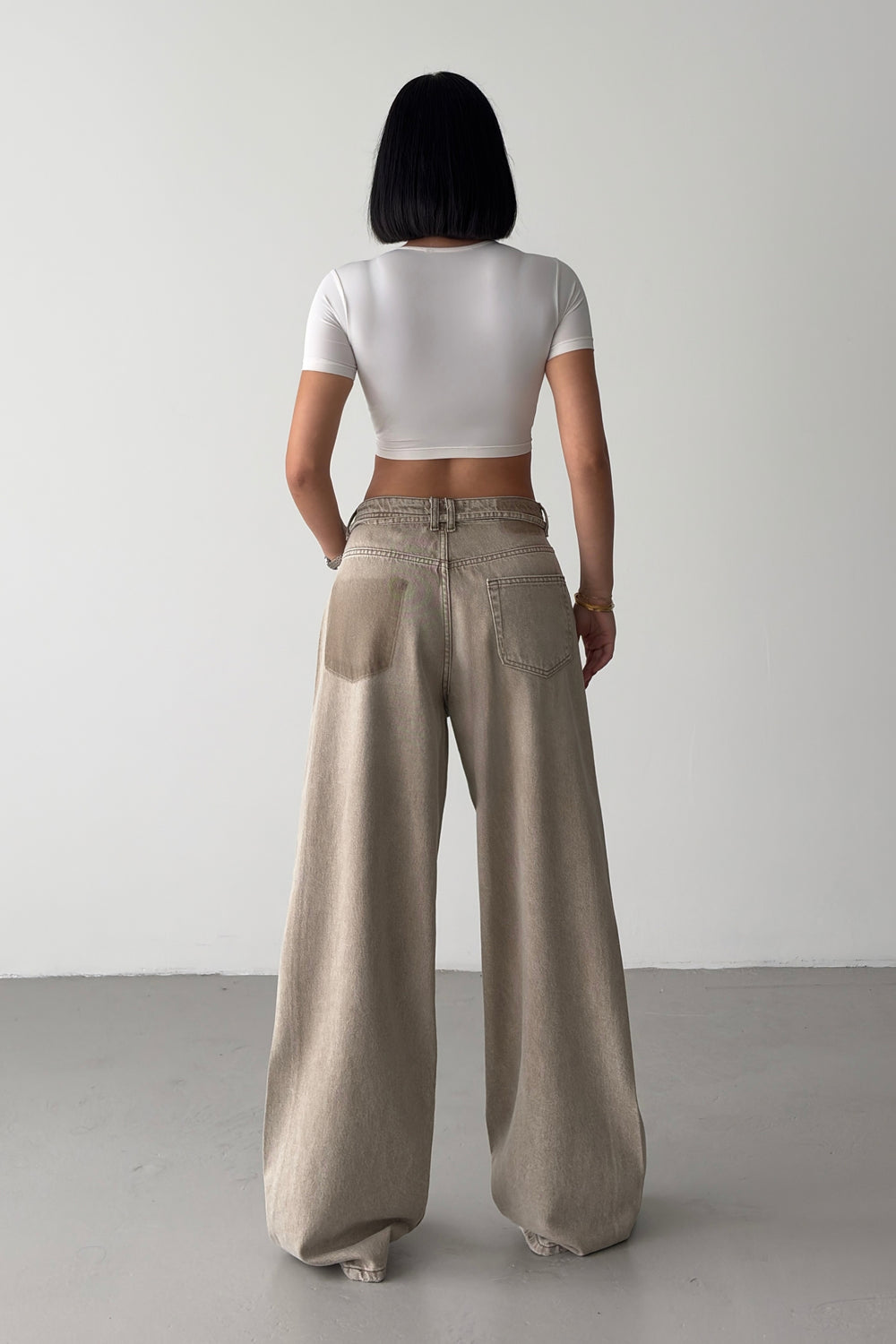 Routines Drawstring Detail Baggy Jeans - Stone 3940