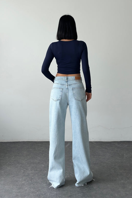 Routines Drawstring Detail Jeans - Light Blue 3734 Jeans Routines Fashion