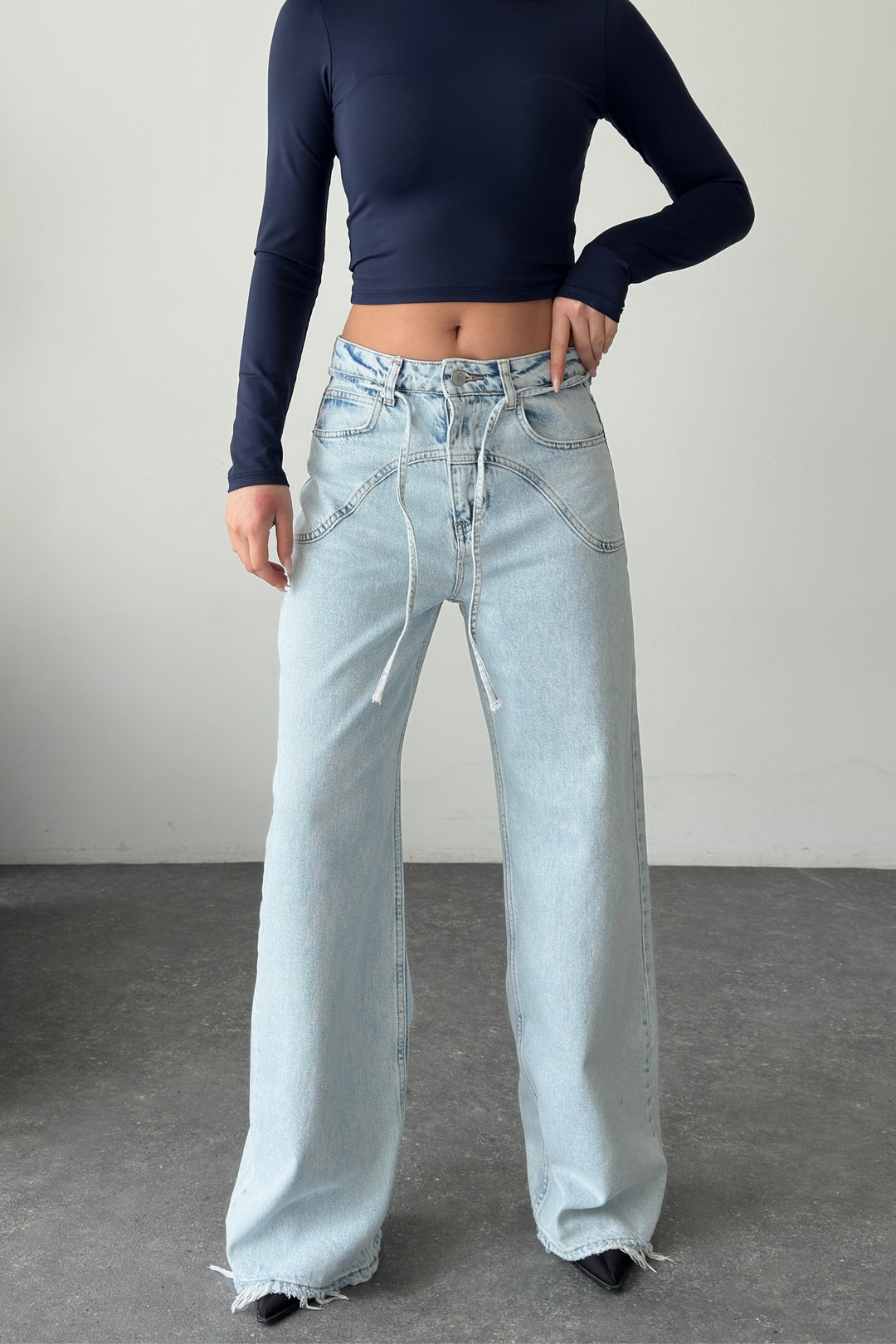 Routines Drawstring Detail Jeans - Light Blue 3734 Jeans Routines Fashion