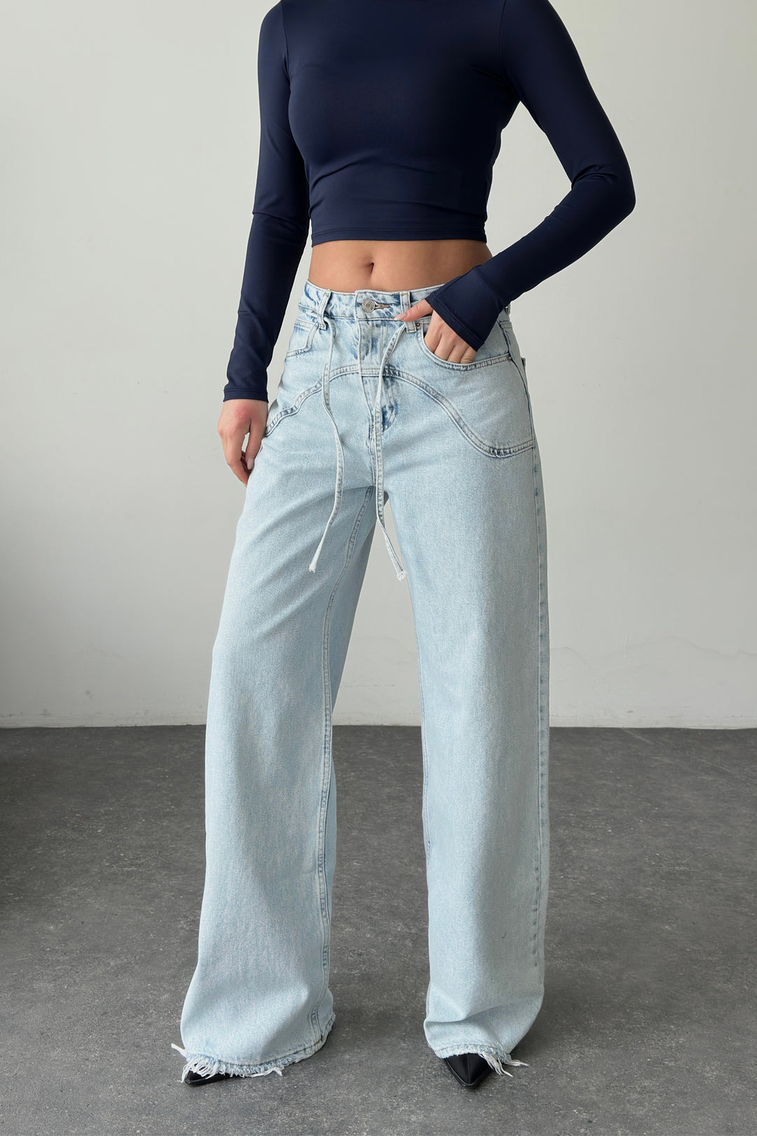 Routines Drawstring Detail Jeans - Light Blue 3734 Jeans Routines Fashion