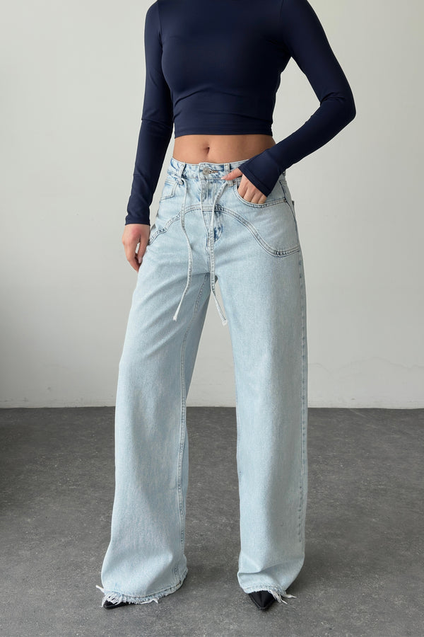 Routines Drawstring Detail Jeans - Light Blue 3734 Jeans Routines Fashion