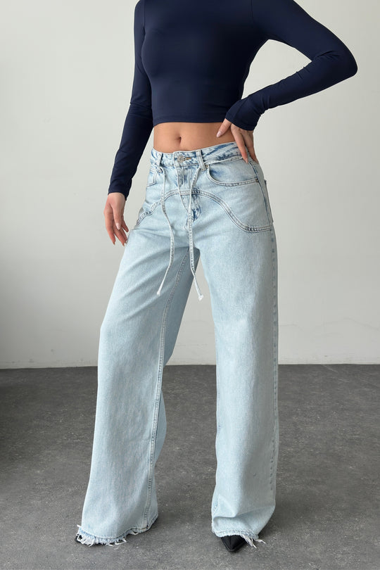 Routines Drawstring Detail Jeans - Light Blue 3734 Jeans Routines Fashion