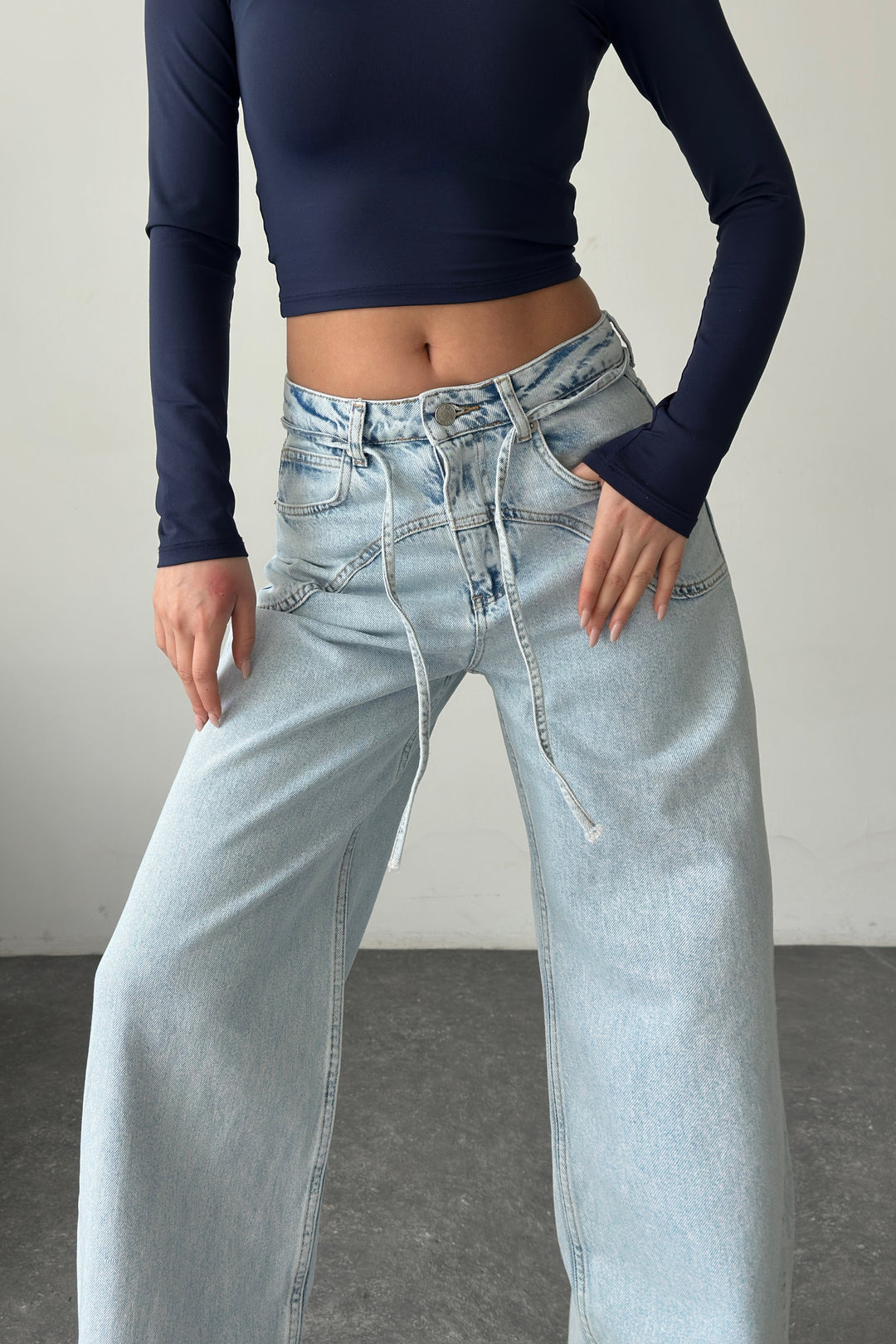 Routines Drawstring Detail Jeans - Light Blue 3734 Jeans Routines Fashion