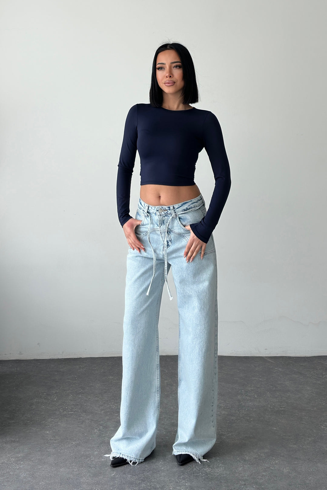 Routines Drawstring Detail Jeans - Light Blue 3734 Jeans Routines Fashion