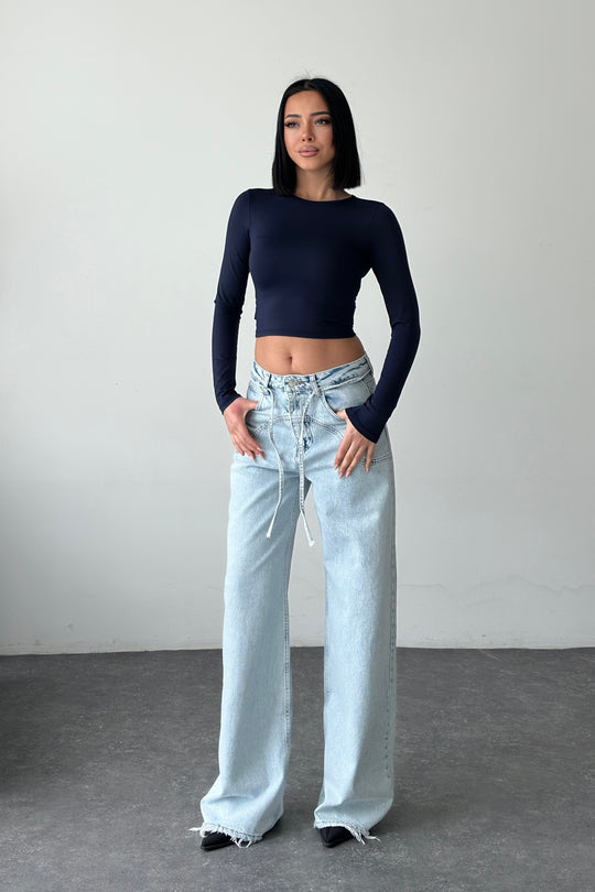 Routines Drawstring Detail Jeans - Light Blue 3734 Jeans Routines Fashion