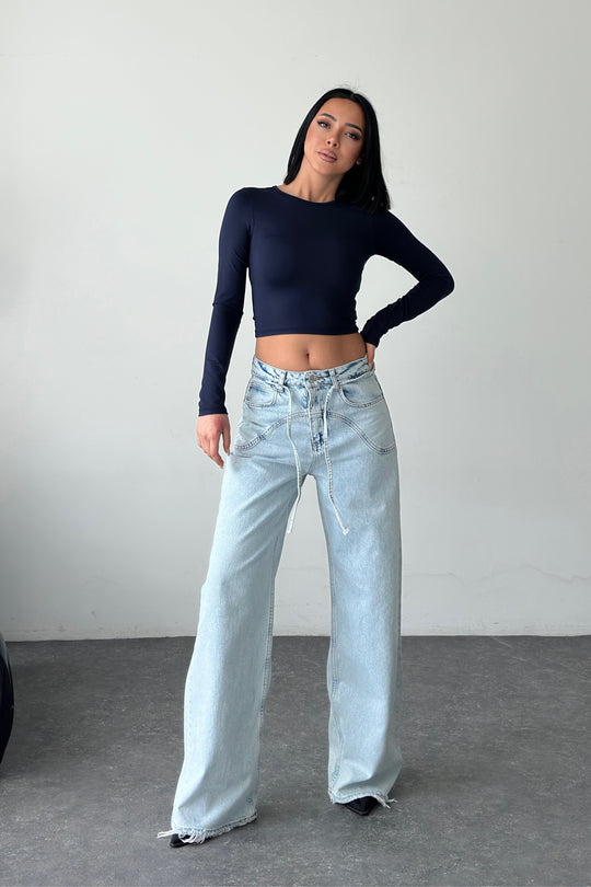 Routines Drawstring Detail Jeans - Light Blue 3734 Jeans Routines Fashion