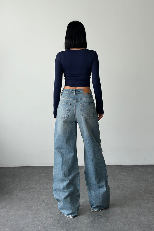 Routines Drawstring Detail Jeans - Mid Blue 3743 Jeans Routines Fashion