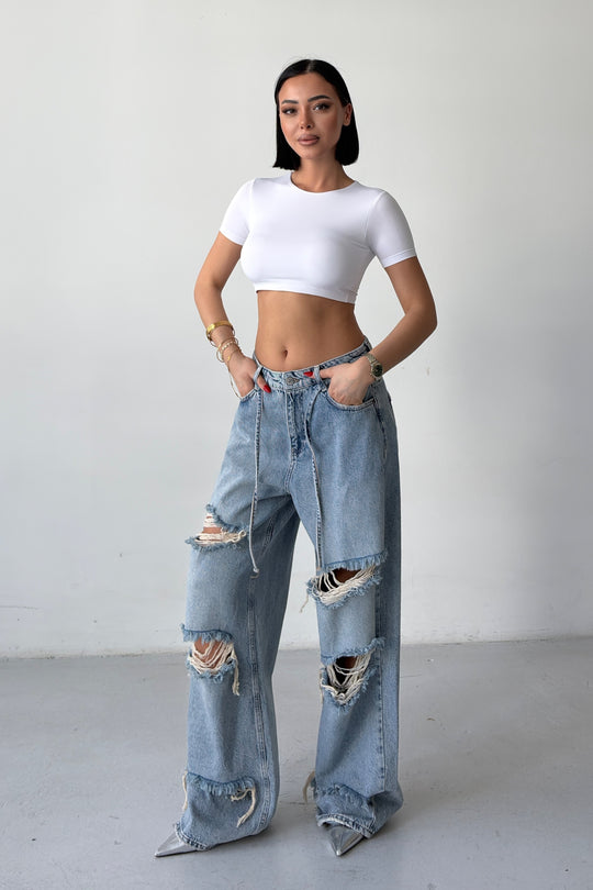 Routines Drawstring Ripped Baggy Jeans 2586 - ROUTINES