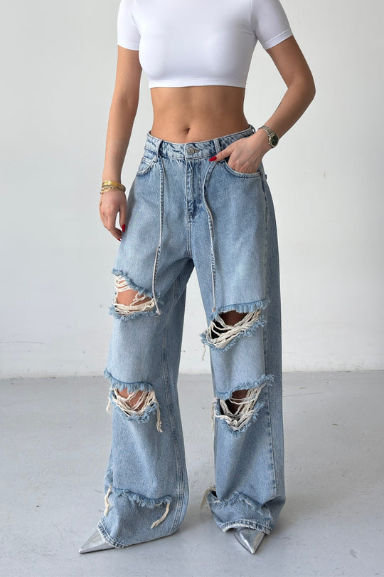 Routines Drawstring Ripped Baggy Jeans 2586 - ROUTINES