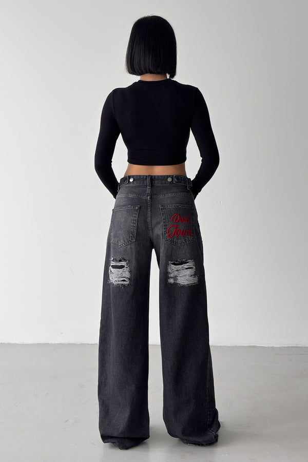 Routines Embroidery Adjustable Waist Jeans - Black 1574-2-1 - ROUTINES