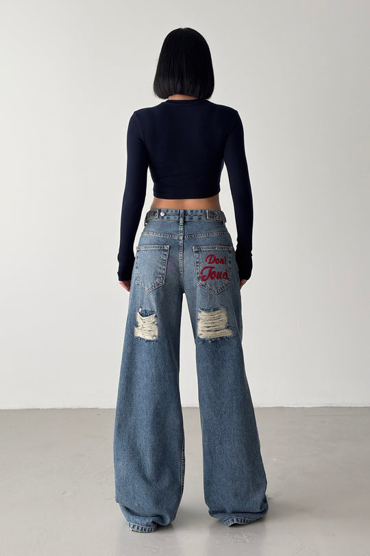 Routines Embroidery Adjustable Waist Jeans 1574-1-1