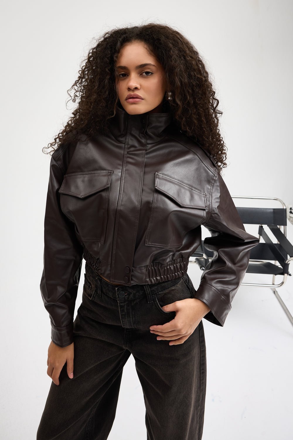 Routines Faux Leather Bomber Jacket - Brown 0609 Jacket Routines Fashion