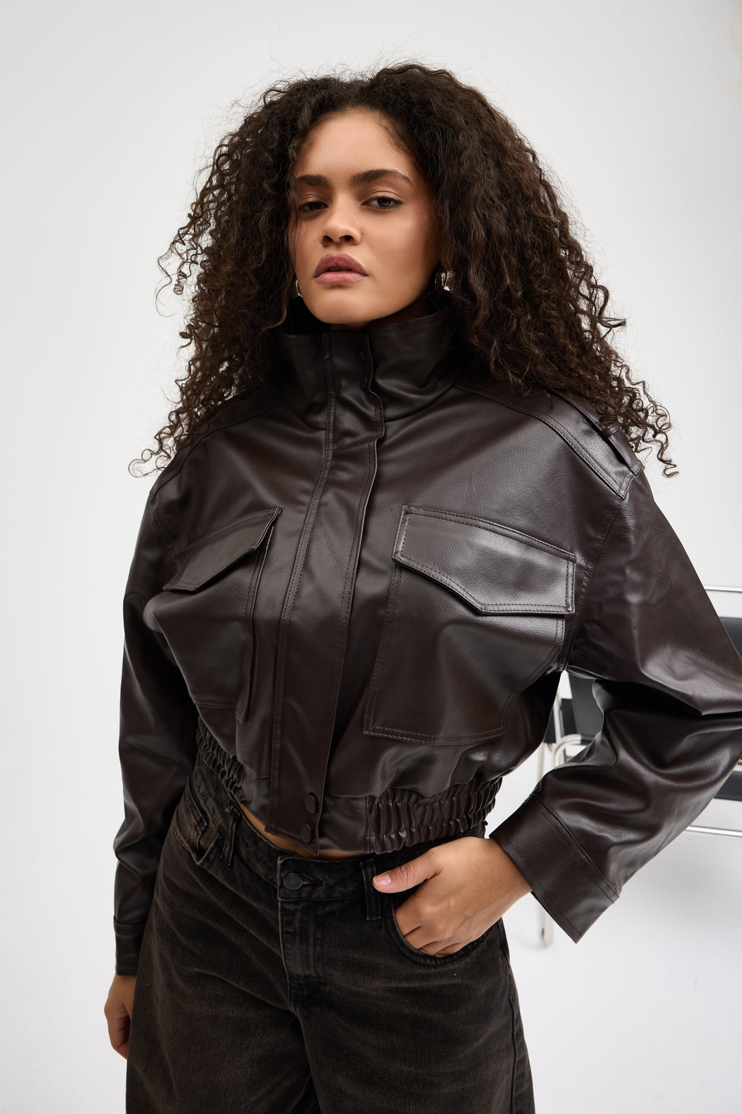 Routines Faux Leather Bomber Jacket - Brown 0609 Jacket Routines Fashion