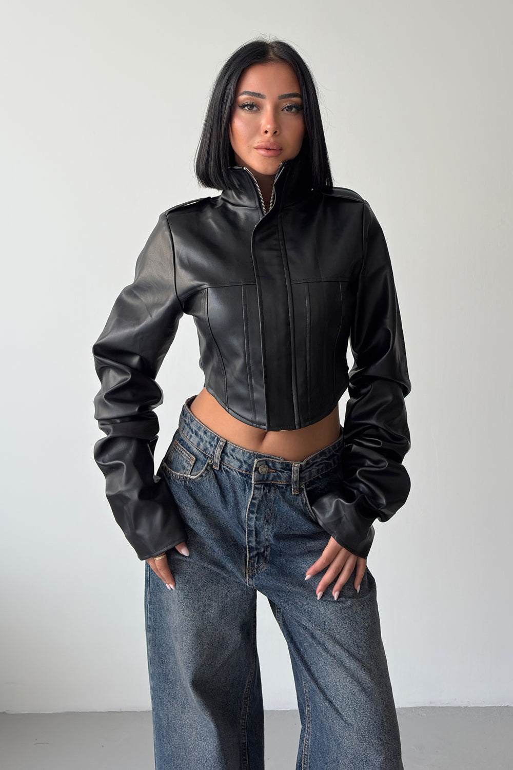 Routines Faux Leather Corset Jacket - Black 64