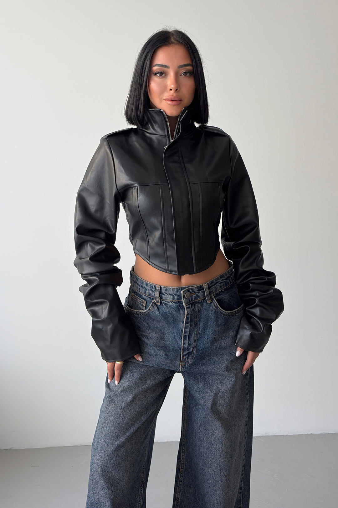 Routines Faux Leather Corset Jacket - Black 64