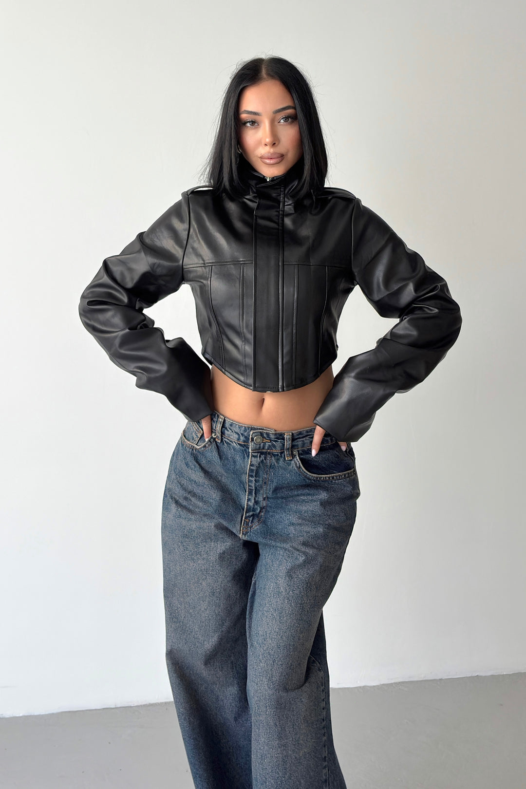 Routines Faux Leather Corset Jacket - Black 64
