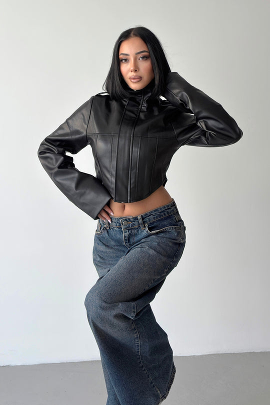 Routines Faux Leather Corset Jacket - Black 64
