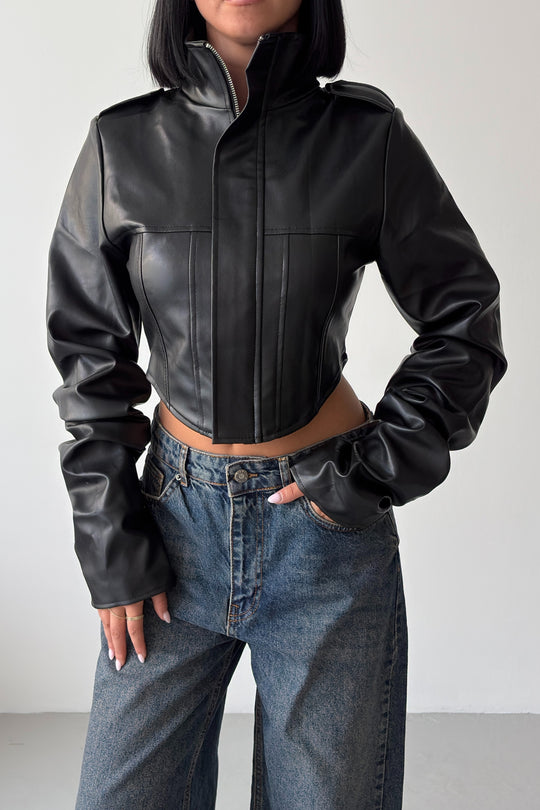 Routines Faux Leather Corset Jacket - Black 64