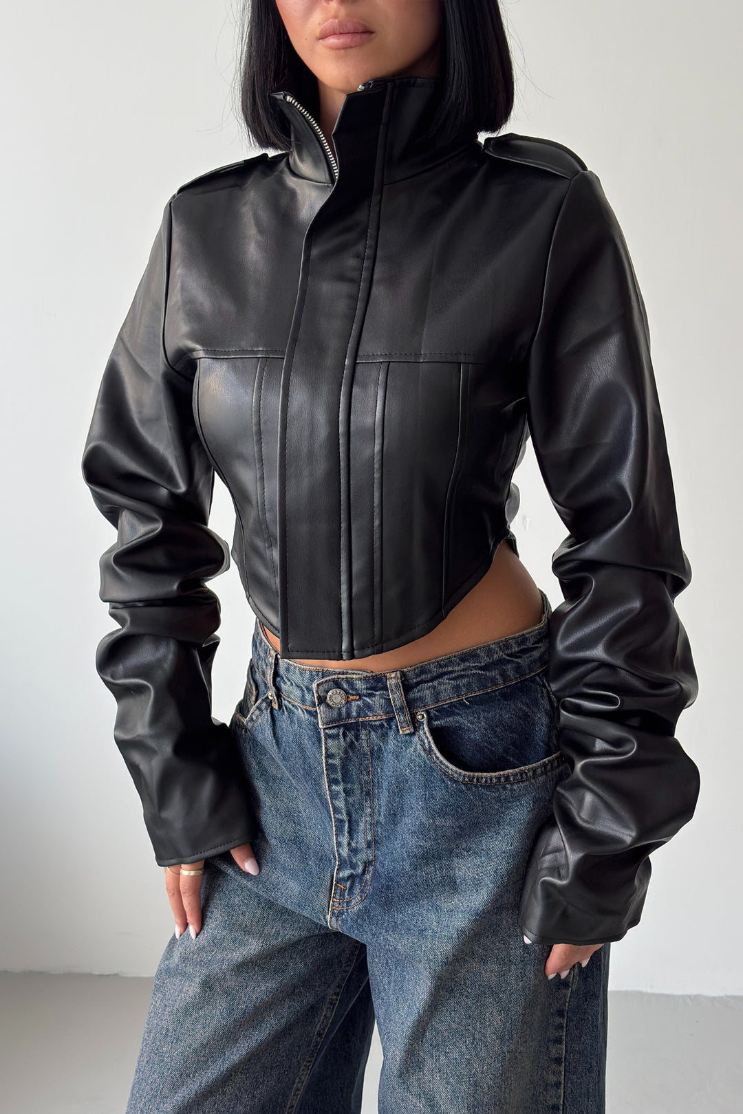 Routines Faux Leather Corset Jacket - Black 64