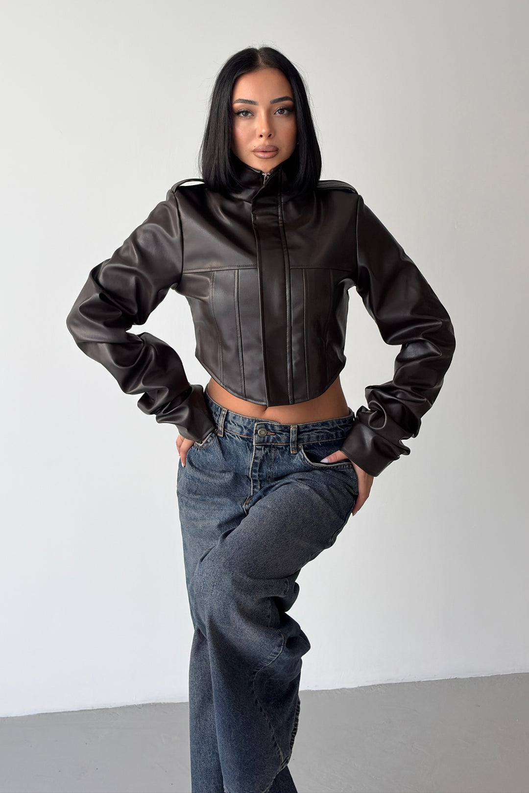 Routines Faux Leather Corset Jacket - Brown 64