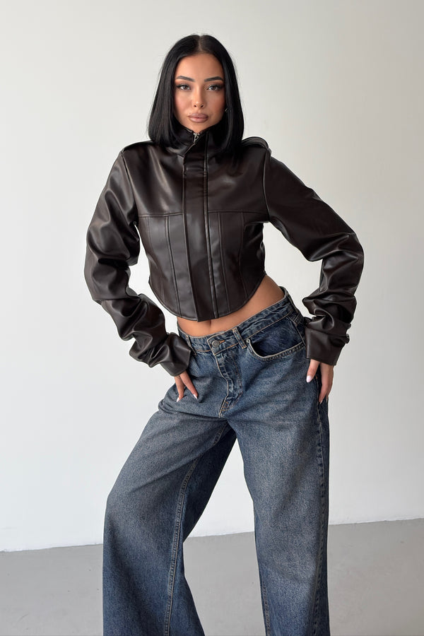 Routines Faux Leather Corset Jacket - Brown 64