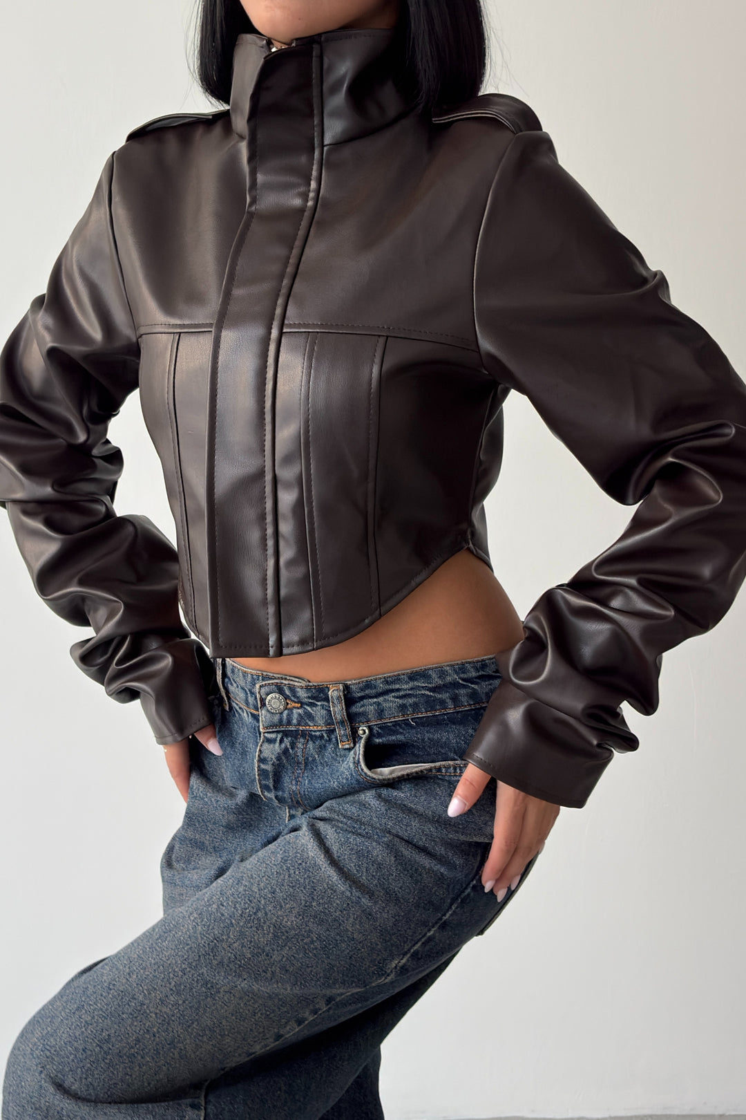 Routines Faux Leather Corset Jacket - Brown 64