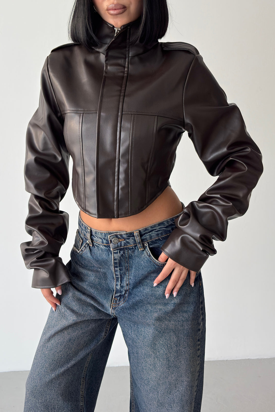 Routines Faux Leather Corset Jacket - Brown 64