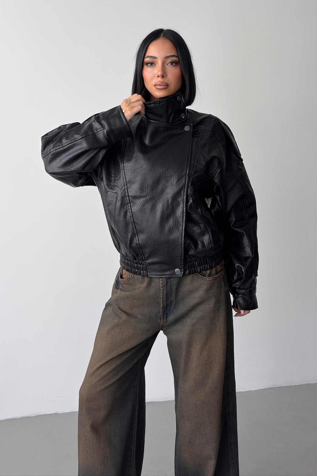 Routines Faux Leather Oversized Jacket - Black 1097