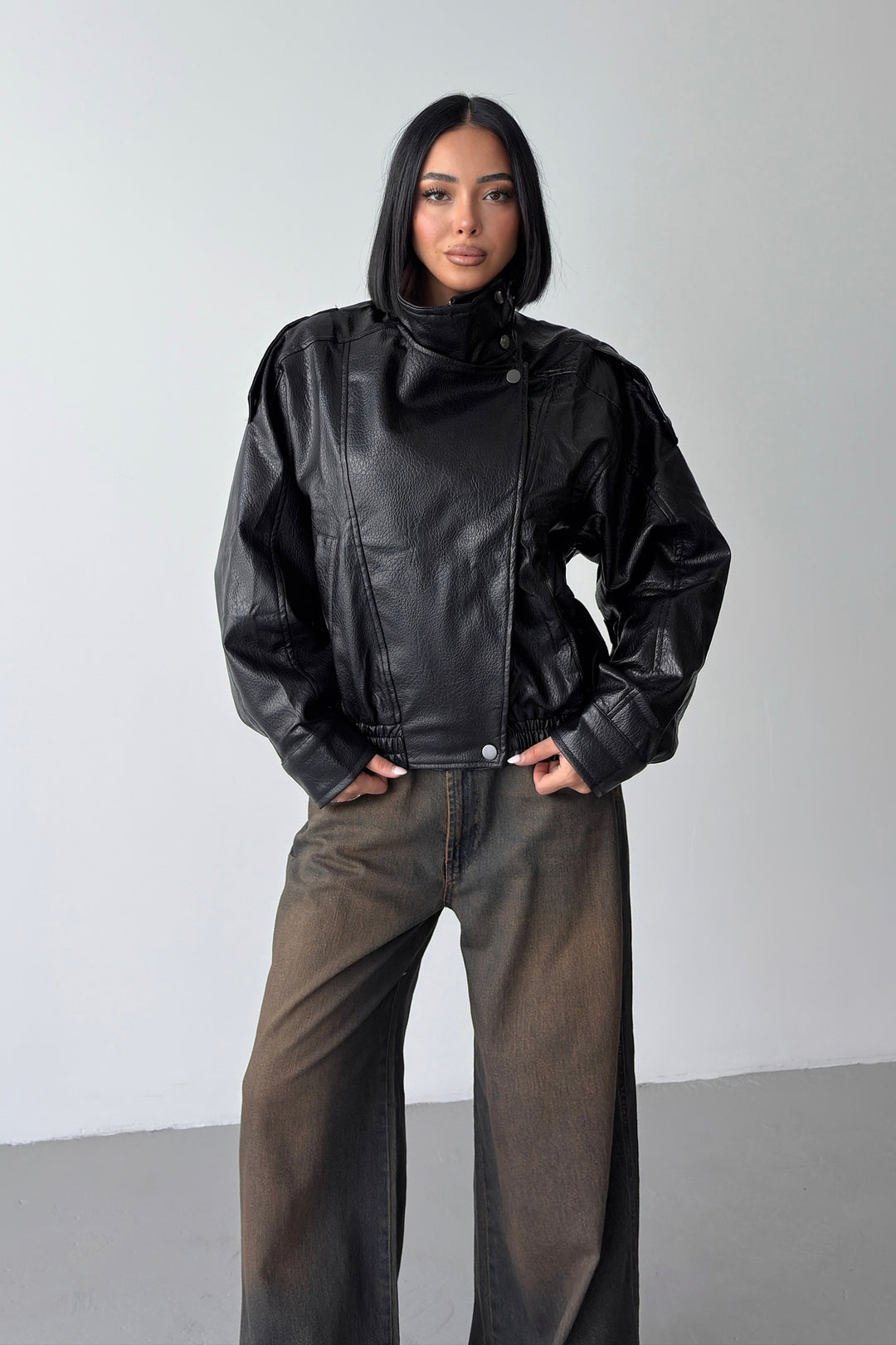 Routines Faux Leather Oversized Jacket - Black 1097