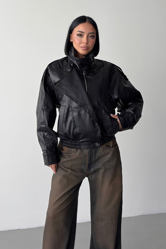 Routines Faux Leather Oversized Jacket - Black 1097