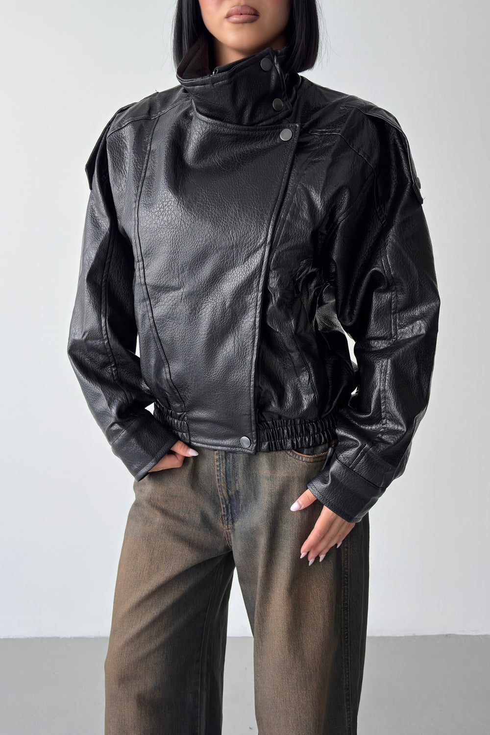Routines Faux Leather Oversized Jacket - Black 1097