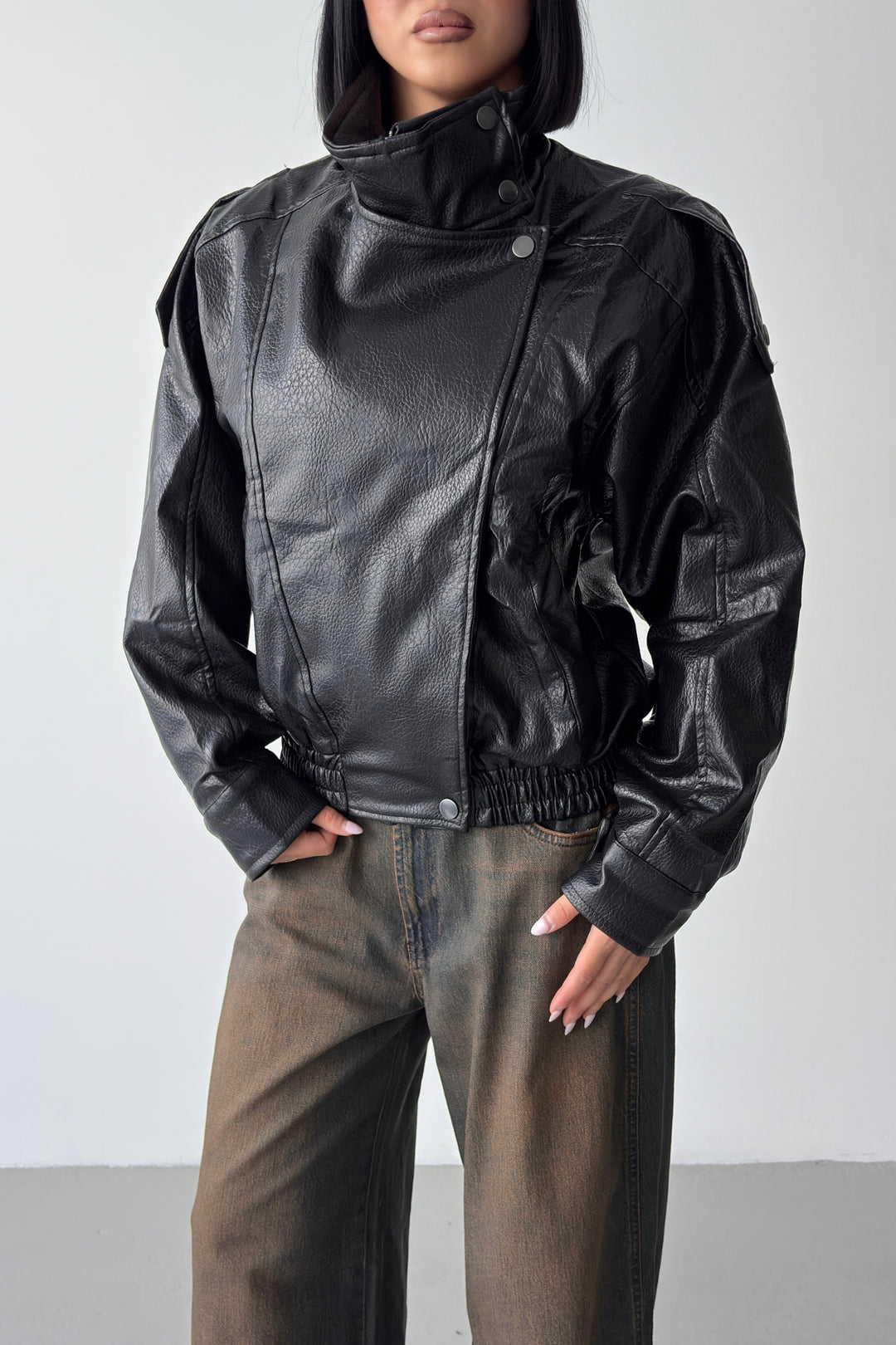 Routines Faux Leather Oversized Jacket - Black 1097