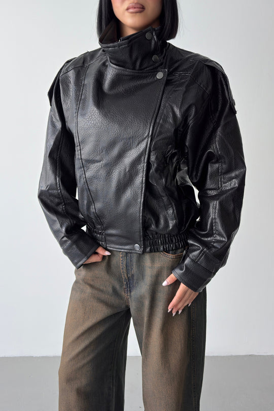 Routines Faux Leather Oversized Jacket - Black 1097