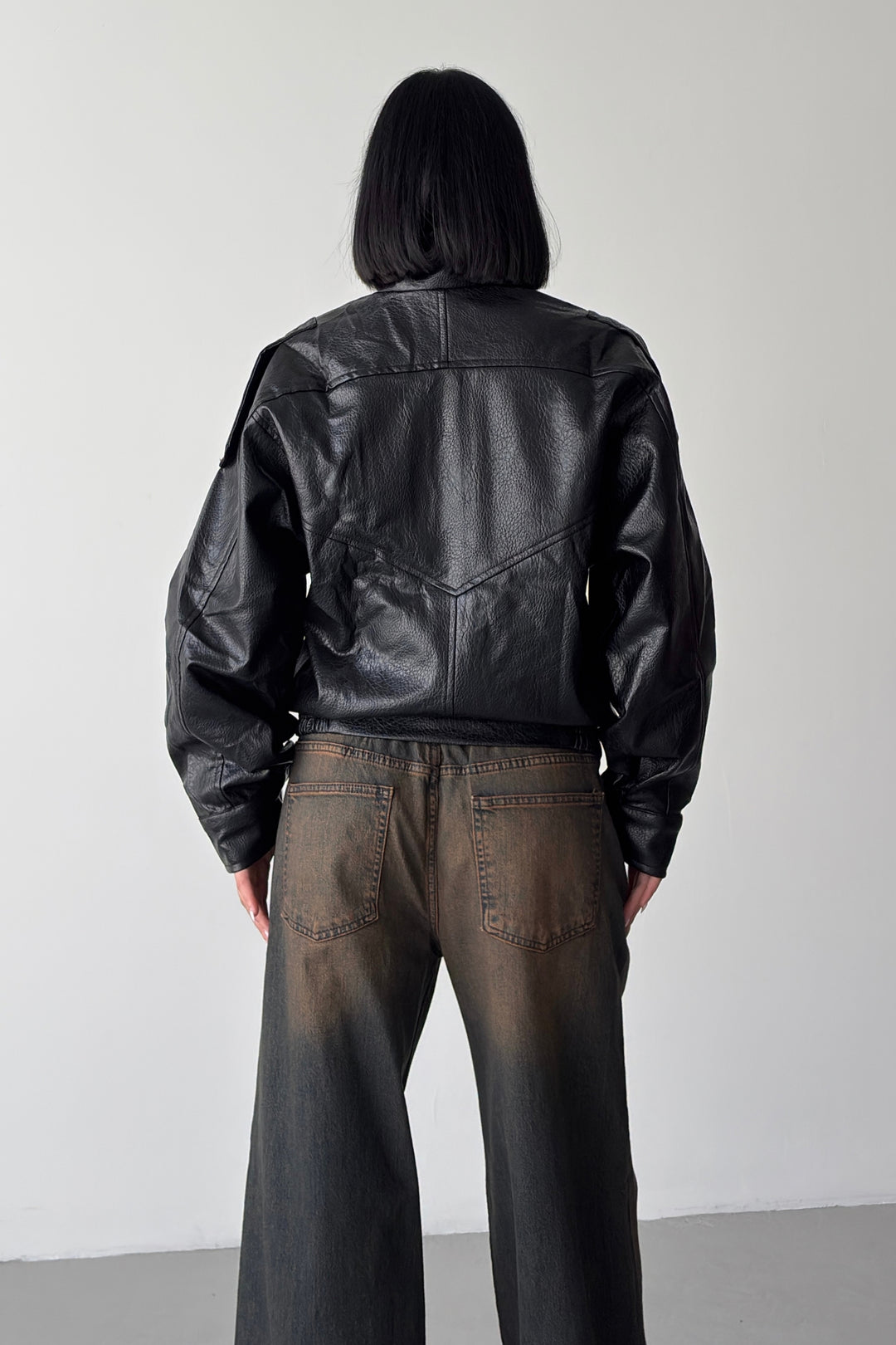 Routines Faux Leather Oversized Jacket - Black 1097
