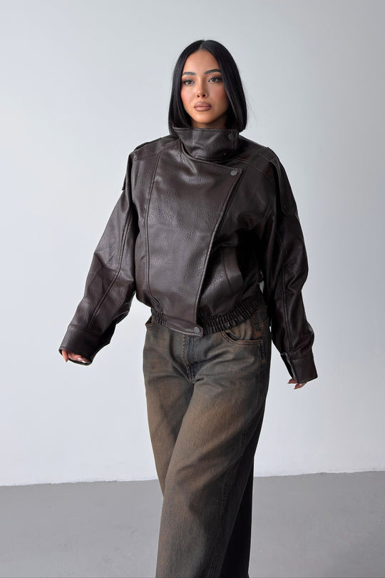 Routines Faux Leather Oversized Jacket - Choco 1097