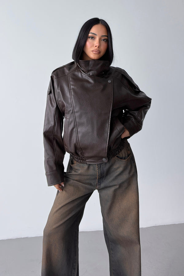 Routines Faux Leather Oversized Jacket - Choco 1097