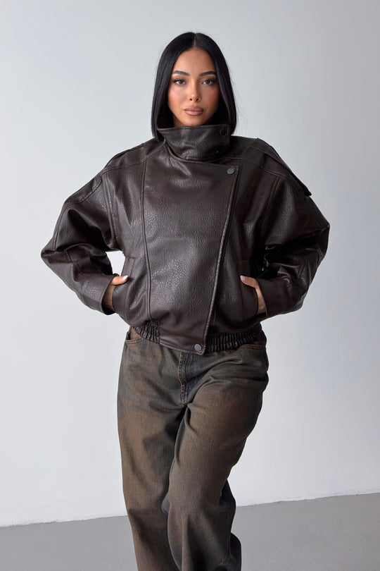 Routines Faux Leather Oversized Jacket - Choco 1097