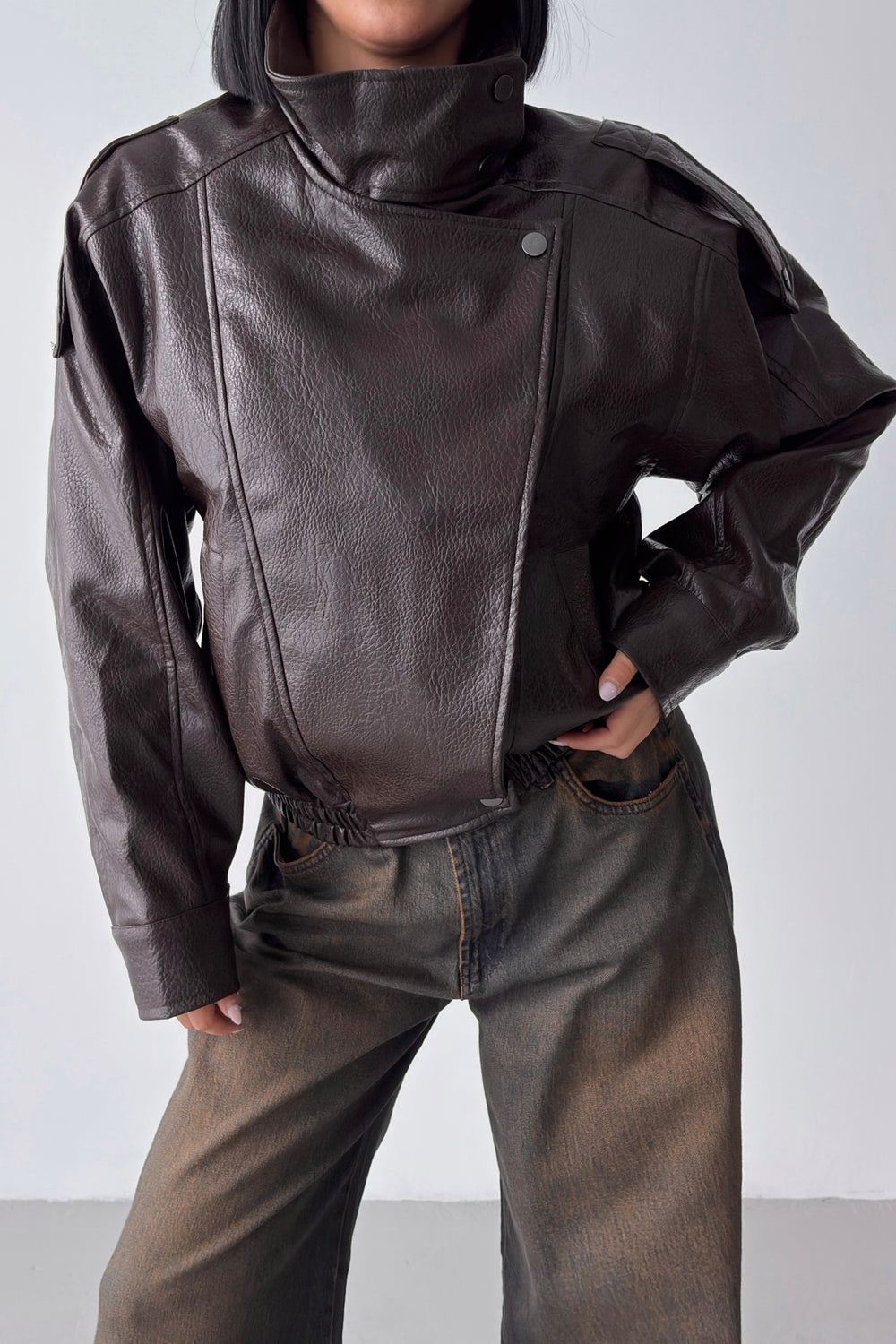 Routines Faux Leather Oversized Jacket - Choco 1097