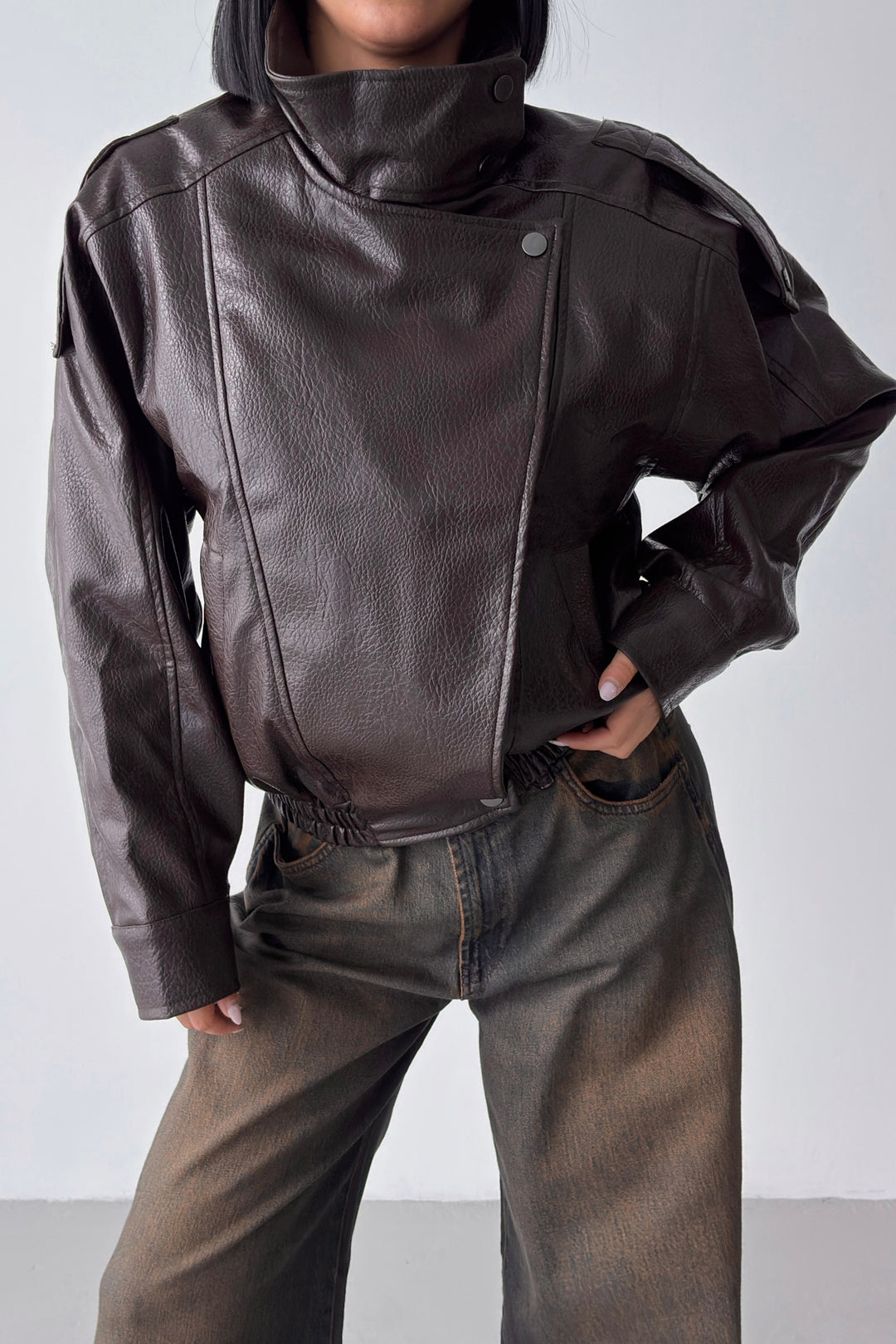 Routines Faux Leather Oversized Jacket - Choco 1097