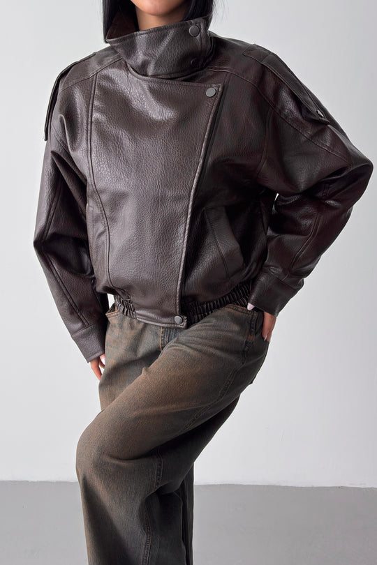 Routines Faux Leather Oversized Jacket - Choco 1097