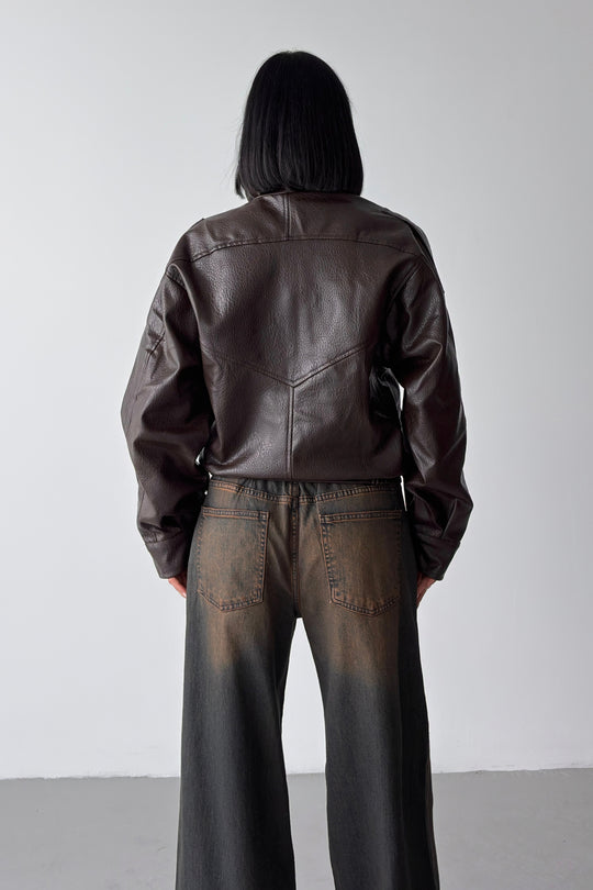Routines Faux Leather Oversized Jacket - Choco 1097